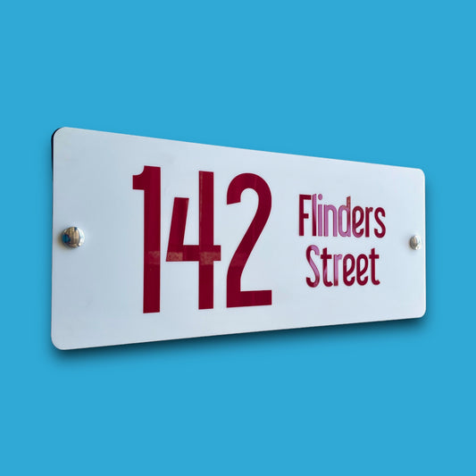 SW2 House Number Signs - Australian Made - Accent - Ruby red on matte white