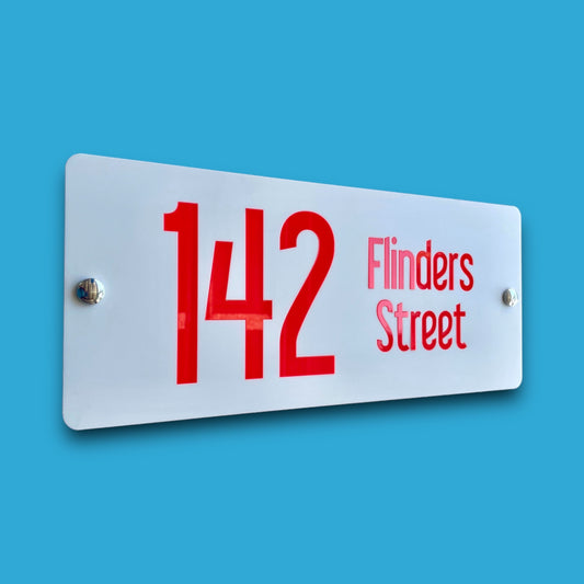 SW2 House Number Signs - Australian Made - Accent - Fluro red on matte white