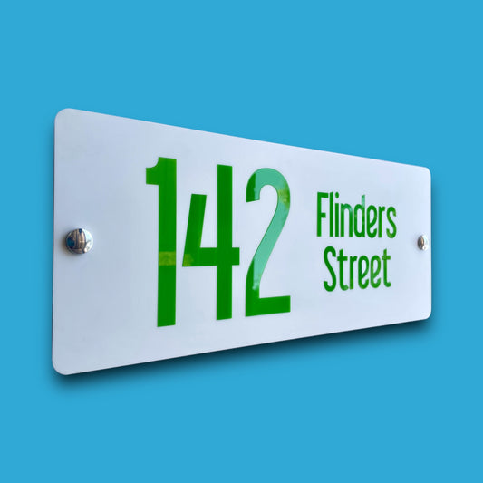 SW2 House Number Signs - Australian Made - Inlaid - Bright green on matte white